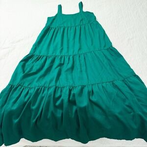 The Drop Britt Tiered Maxi Dress Women's XS Green Cinched Back Pockets